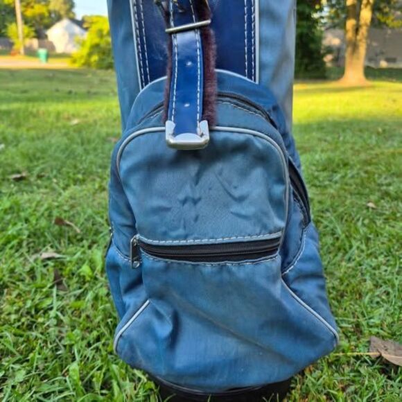 Vintage Knight 14-Way Golf Bag & Strap, Canvas w/ Leather Trim - Navy Blue - Picture 4 of 10